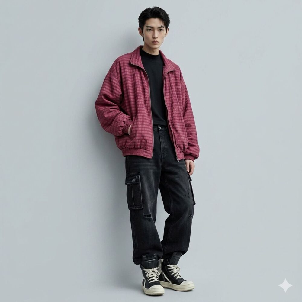 Vintage 90s EVR Maroon Silk Track Bomber Jacket Large Oversized Crinkle Unisex